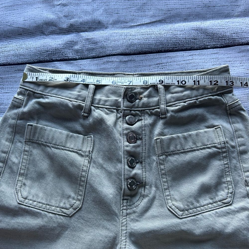 American Eagle Wide Leg Crop button fly patch pockets green jeans size 2 regular - Picture 12 of 15